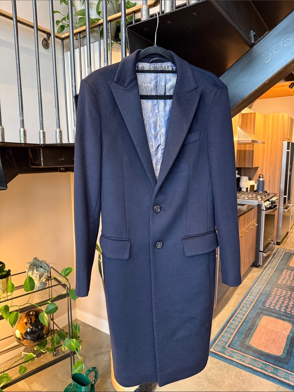 Men's Navy Single-Breasted Overcoat - Classic Tailored Coat
